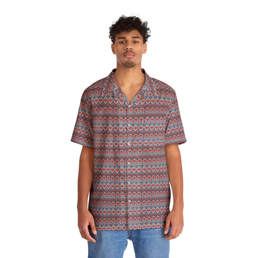 Men's Indonesian batik pattern shirt blue & red sun (aop)