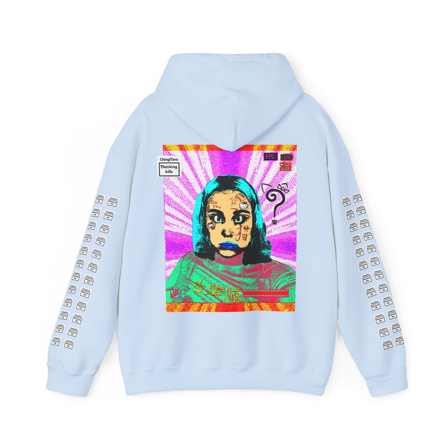 Klaudia Do you know ハロー 猫?Japanese kanji arm print, Unisex Heavy Blend Hooded Sweatshirt