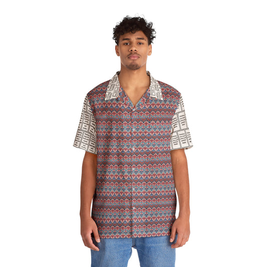 Men's T.K. Indonesian batik pattern shirt blue & red sun (aop)