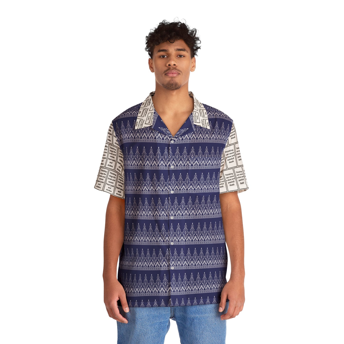 Men's T.K. Indonesian Batik Pattern Shirt Blue & White Spikes(AOP)