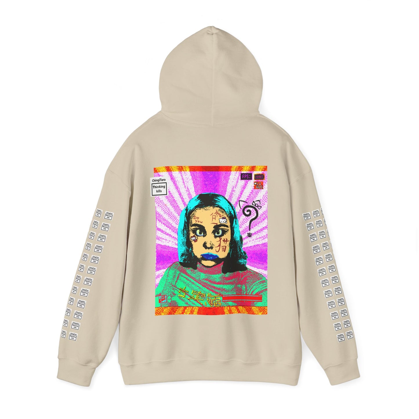 Klaudia Do you know ハロー 猫?Japanese kanji arm print, Unisex Heavy Blend Hooded Sweatshirt