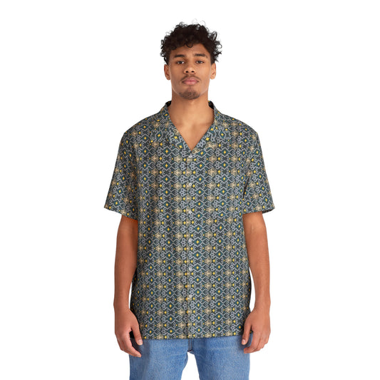 Men's Indonesian Batik Pattern Shirt cyan & blue octopus (AOP)