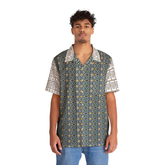 Men's T.K. Indonesian Batik Pattern Shirt cyan & blue octopus (AOP)