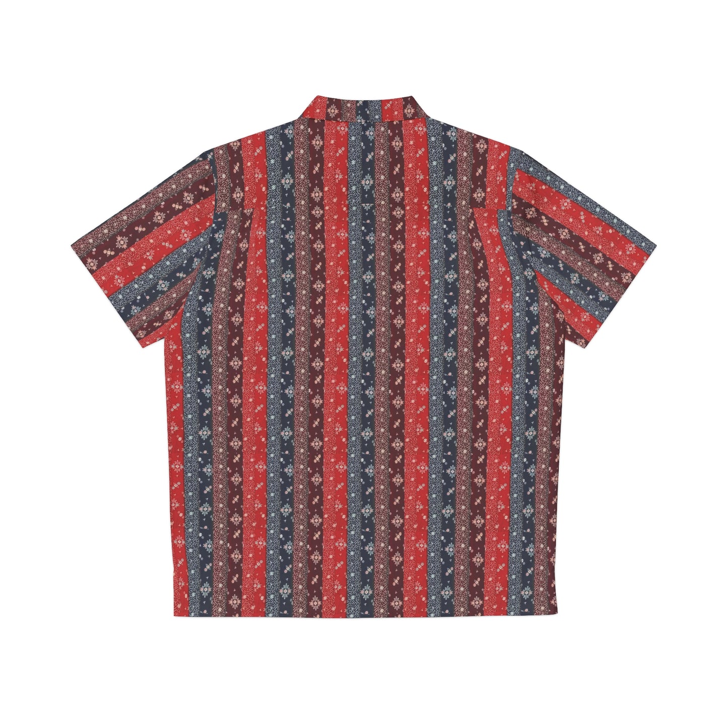 Men's Indonesian Batik Pattern Shirt red,blue & purple verttical lines(AOP)