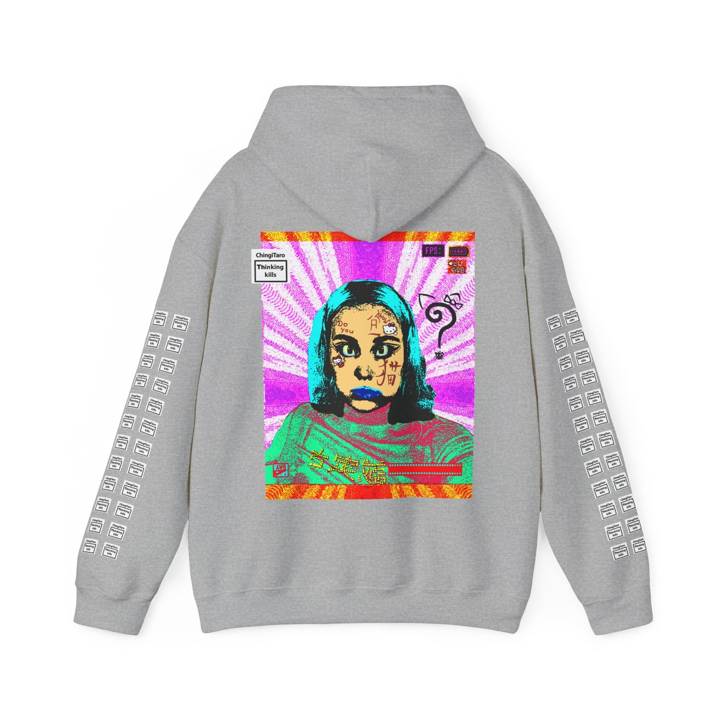 Klaudia Do you know ハロー 猫?Japanese kanji arm print, Unisex Heavy Blend Hooded Sweatshirt