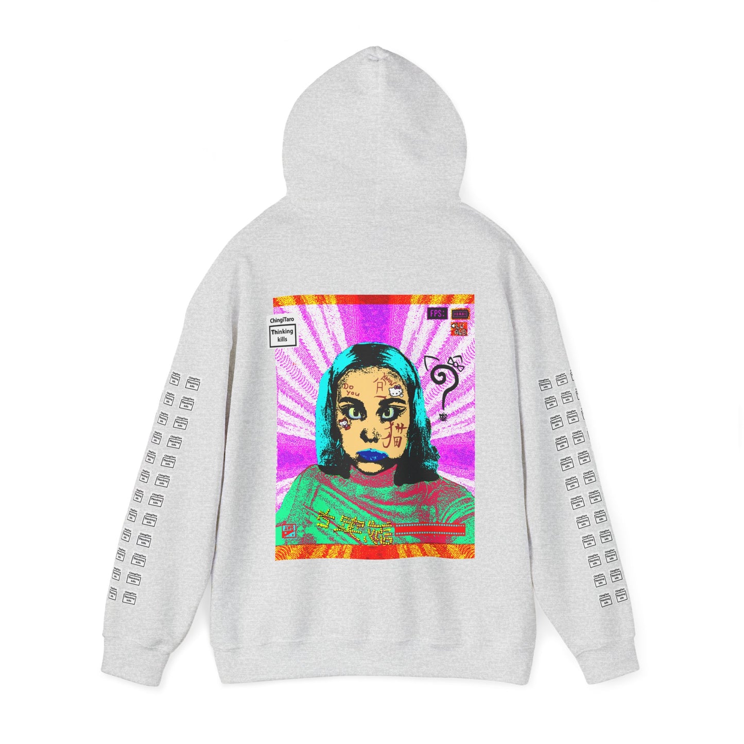 Klaudia Do you know ハロー 猫?Japanese kanji arm print, Unisex Heavy Blend Hooded Sweatshirt