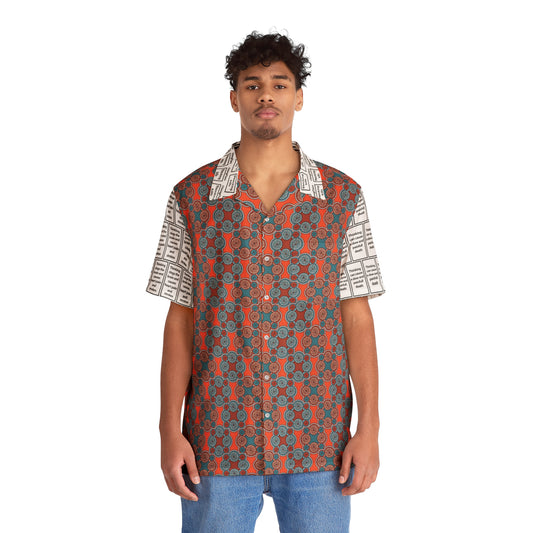 Men's T.K. Indonesian Batik Pattern Shirt Ocean blue & Sun red (AOP)