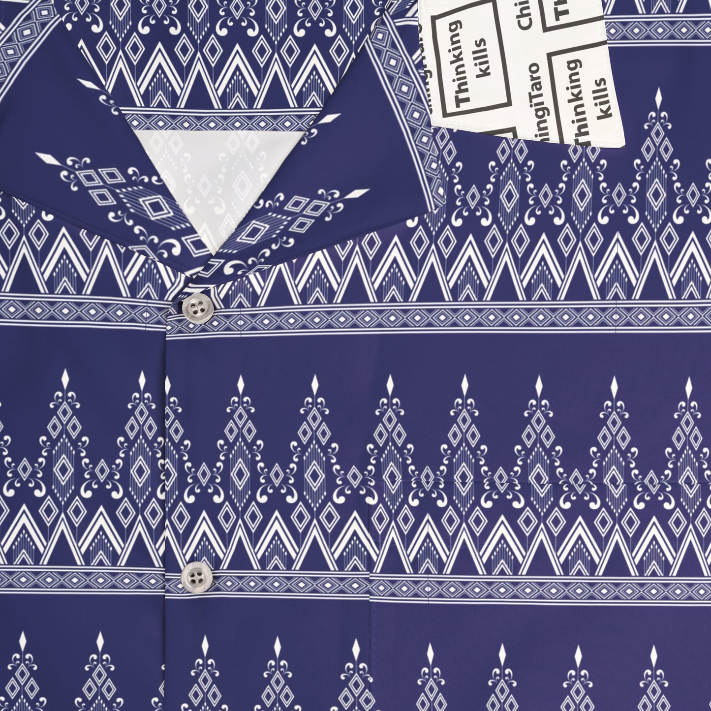 Men's T.K. Indonesian Batik Pattern Shirt Blue & White Spikes(AOP)