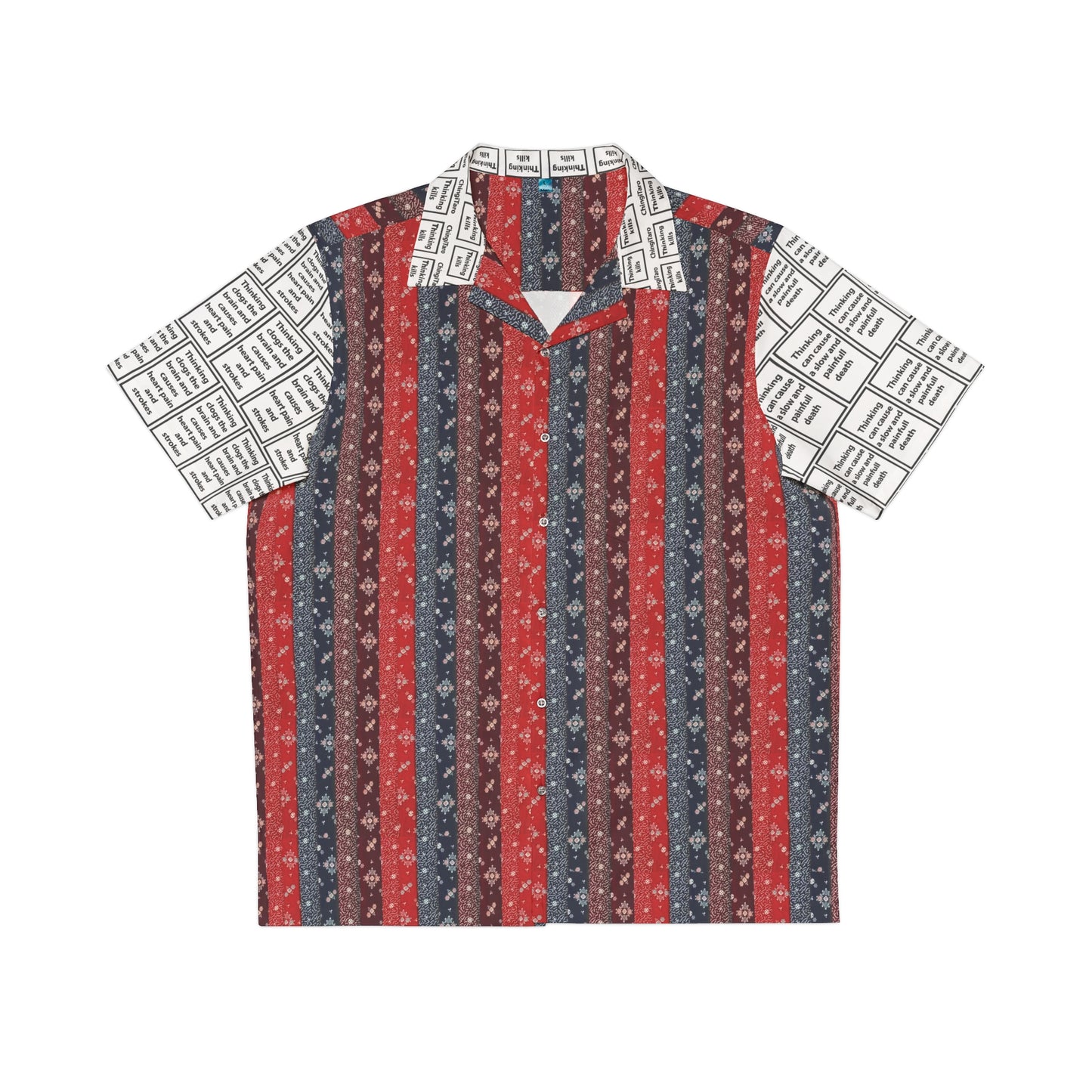 Men's T.K. Indonesian Batik Pattern Shirt red,blue & purple verttical lines(AOP)