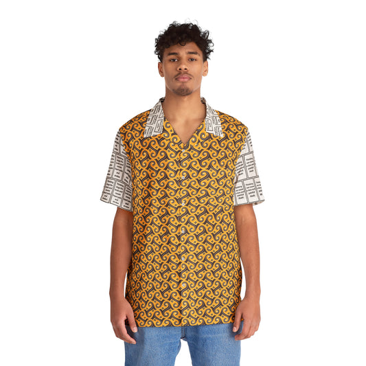 Men's T.K. Indonesian Batik Pattern Shirt Black & Yellow heatwave (AOP)