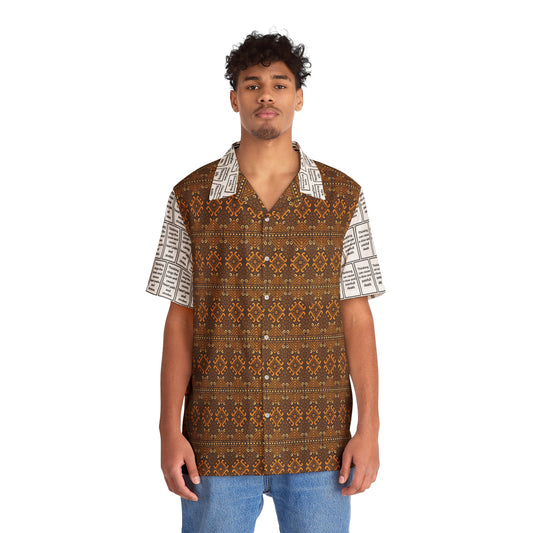 Men's T.K. Indonesian batik pattern shirt Orange & Brown sun (aop)