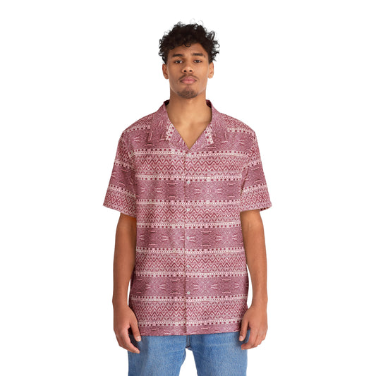 Men's Indonesian Batik Pattern Shirt Pink lines (AOP)