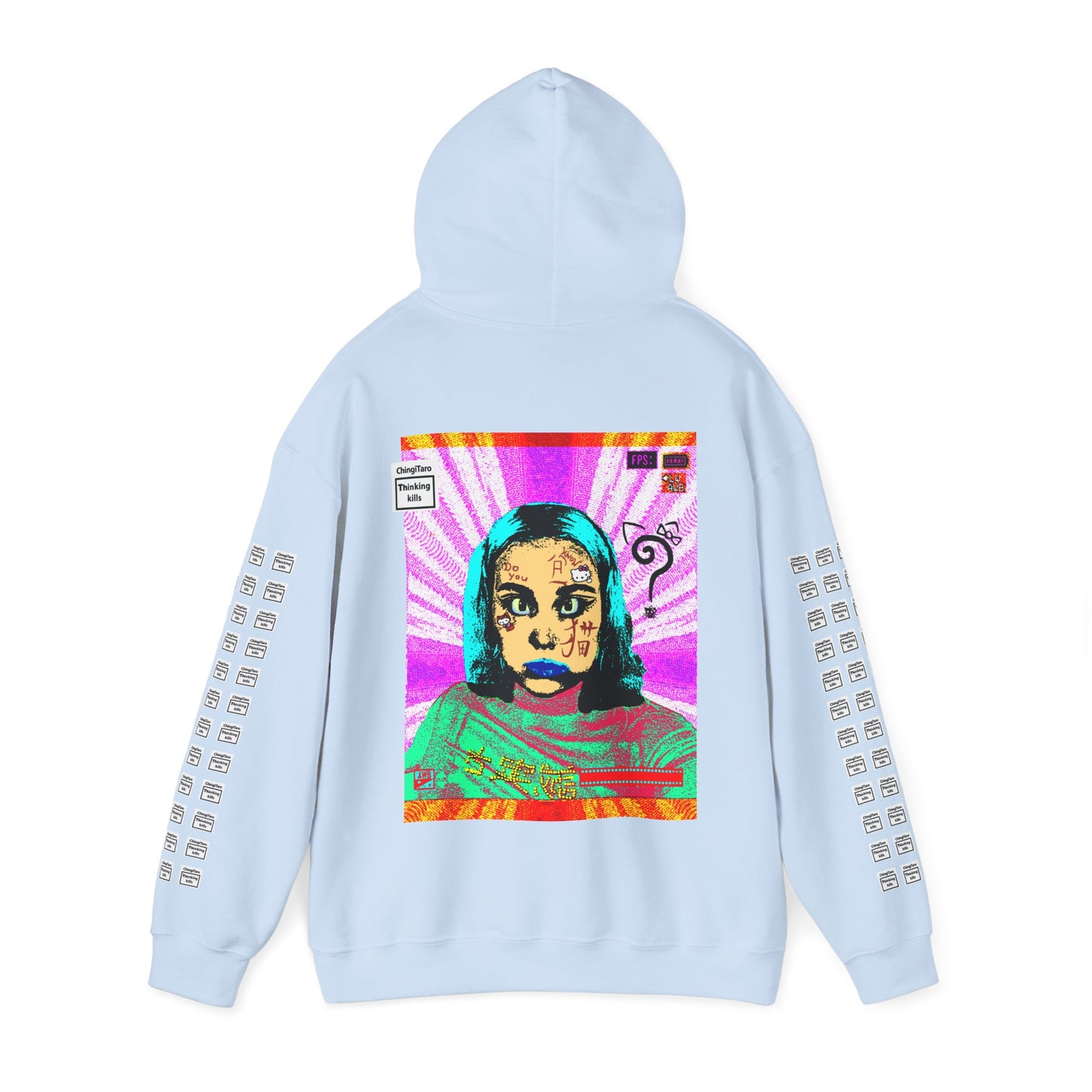 Klaudia Do you know ハロー 猫?Japanese kanji arm print, Unisex Heavy Blend Hooded Sweatshirt