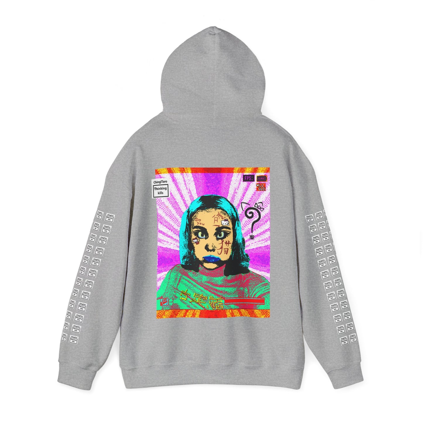 Klaudia Do you know ハロー 猫?Japanese kanji arm print, Unisex Heavy Blend Hooded Sweatshirt