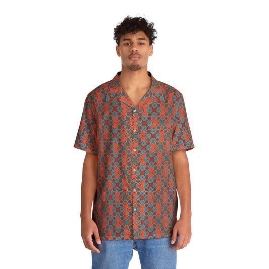 Men's Indonesian Batik Pattern Shirt Ocean blue & Sun red (AOP)