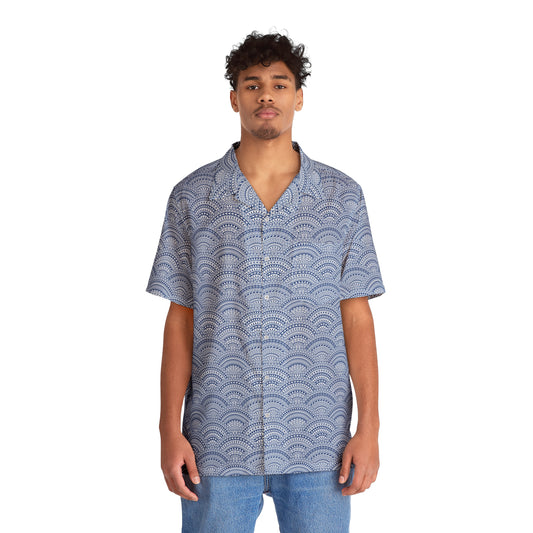 Men's Indonesian Batik Pattern Shirt Light Blue Waves (AOP)