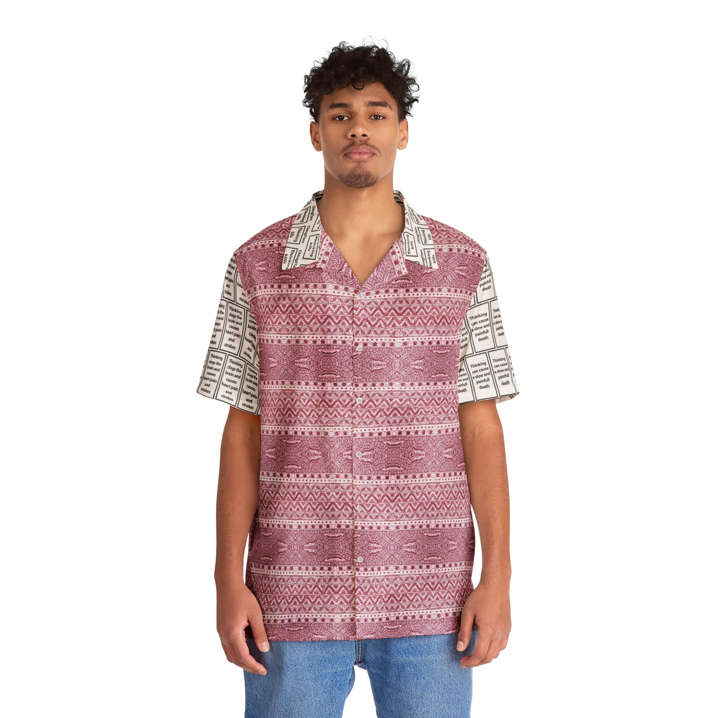 Men's T.K. Indonesian Batik Pattern Shirt Pink lines (AOP)