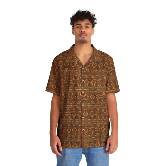 Men's Indonesian batik pattern shirt Orange & Brown sun (aop)