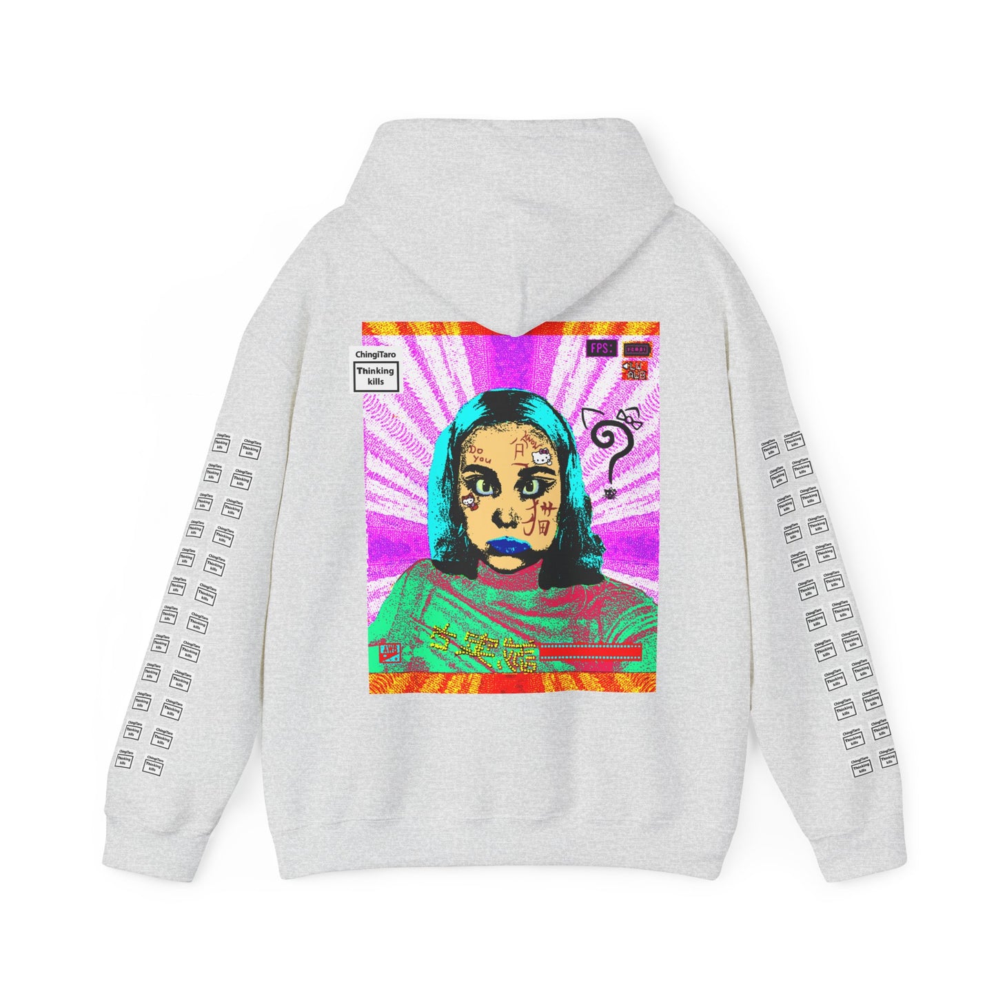 Klaudia Do you know ハロー 猫?Japanese kanji arm print, Unisex Heavy Blend Hooded Sweatshirt