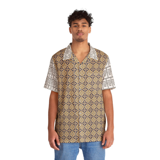 Men's T.K. Indonesian Batik Pattern Shirt yellow & blue mushroom (AOP)