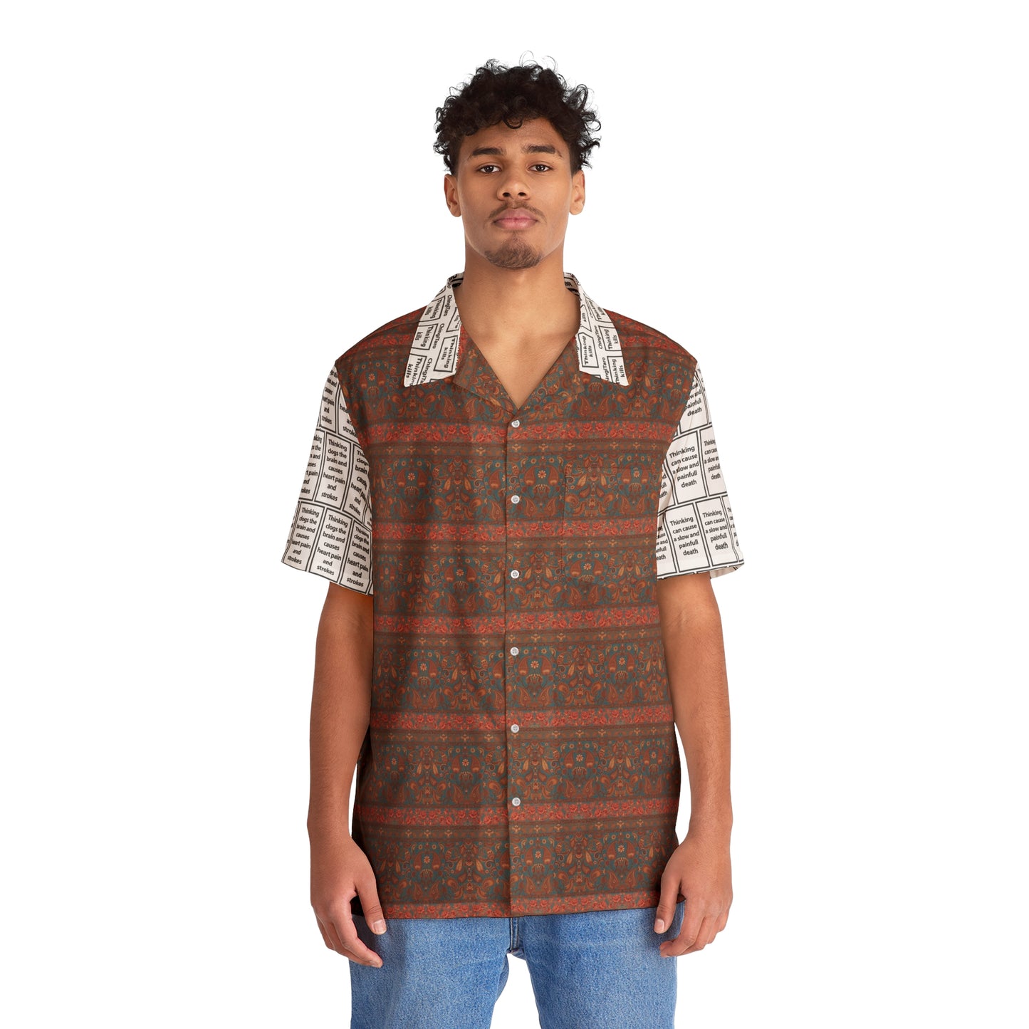 Men's T.K. Indonesian Batik Pattern Shirt Red & Blue Lines (AOP)