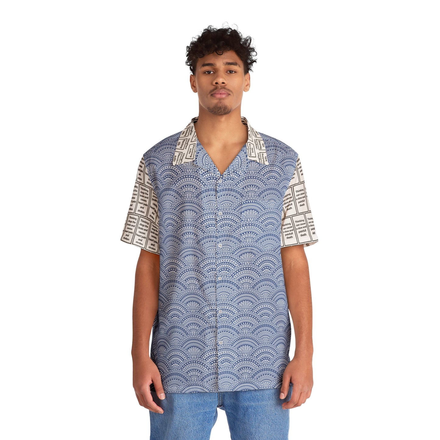 Men's T.K. Indonesian Batik Pattern Shirt Light Blue Waves (AOP)