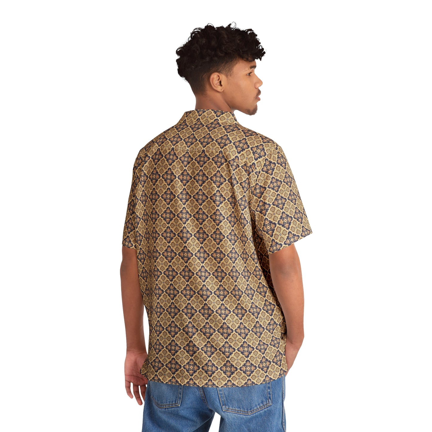 Men's Indonesian Batik Pattern Shirt yellow & blue mushroom (AOP)