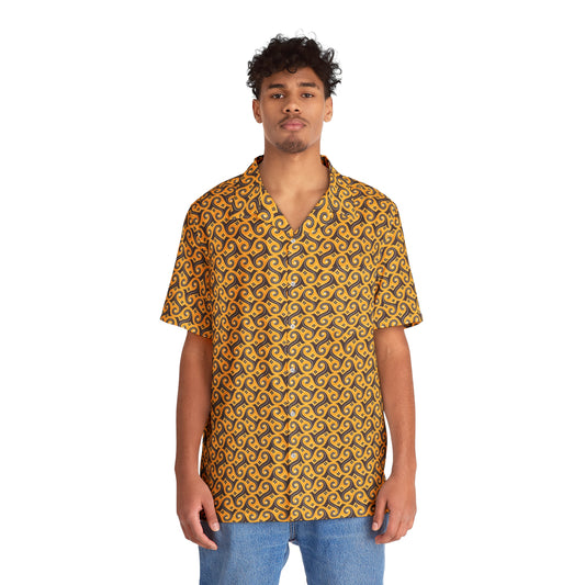 Men's Indonesian Batik Pattern Shirt Black & Yellow heatwave (AOP)