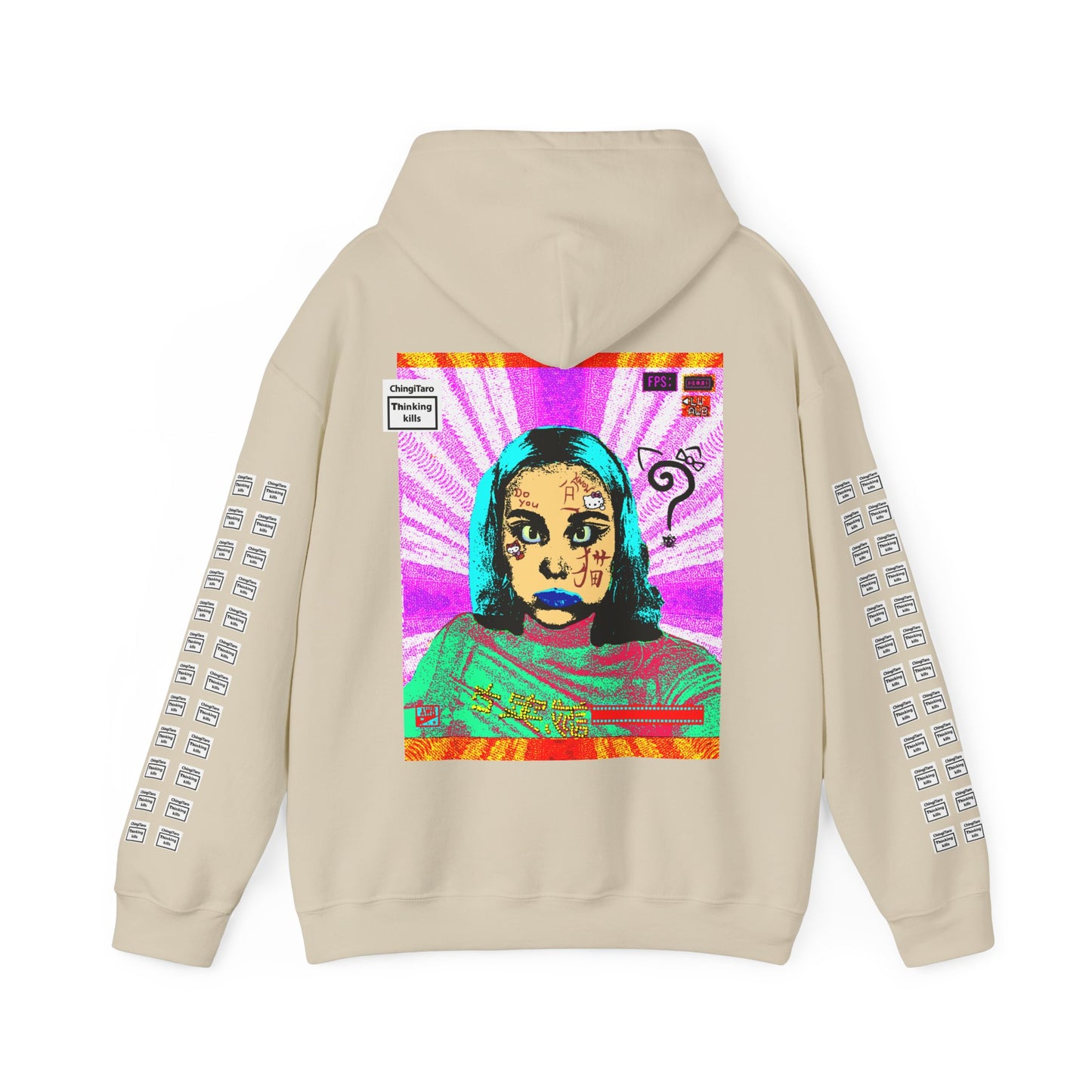 Klaudia Do you know ハロー 猫?Japanese kanji arm print, Unisex Heavy Blend Hooded Sweatshirt